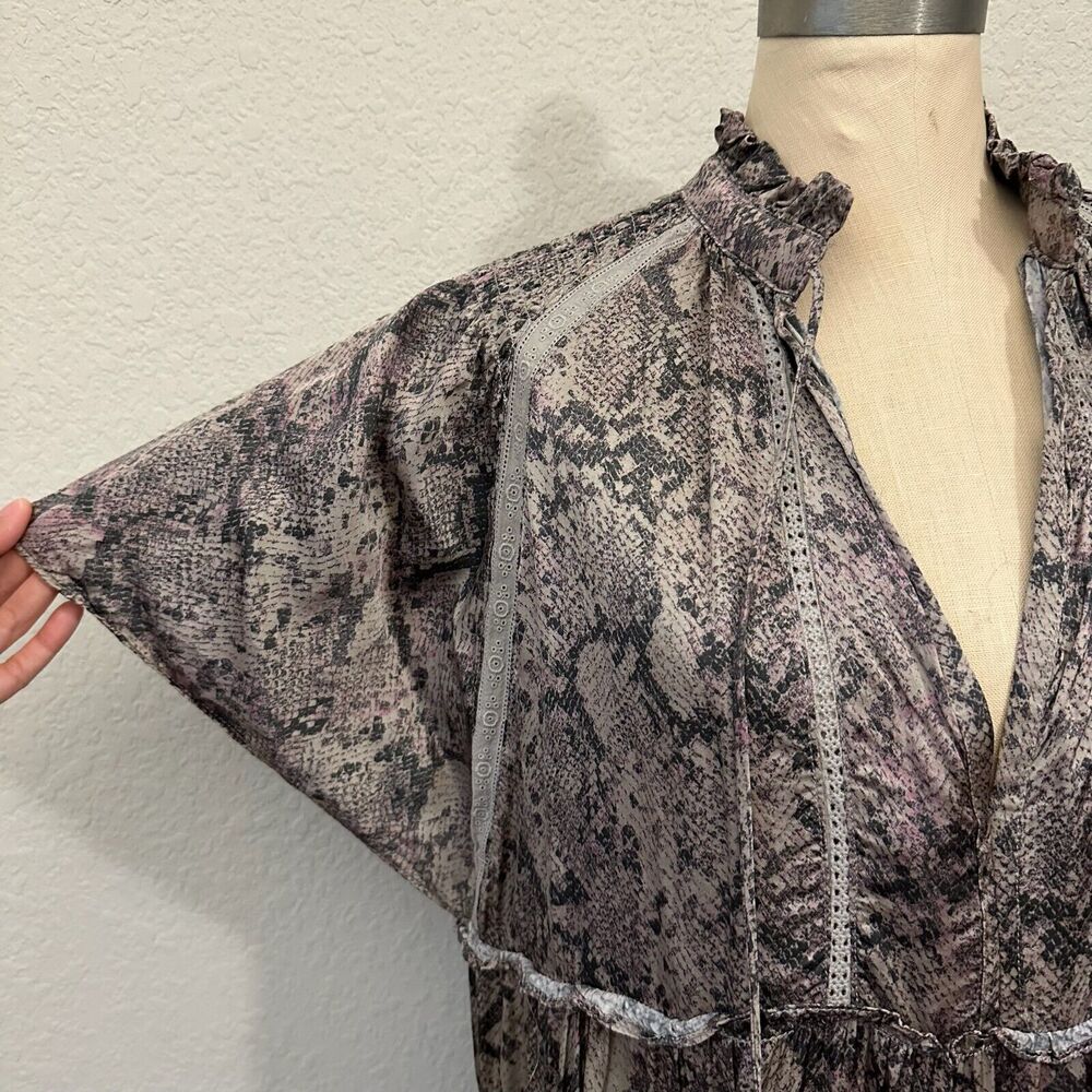 Karlie Python Tiered Shift Midi Dress W Tassel V-… - image 3